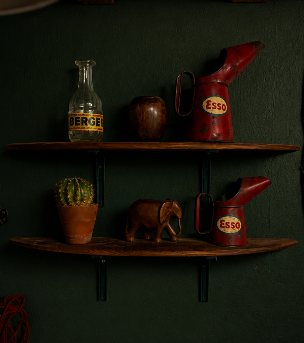 Custom made reclaimed elm shelving
