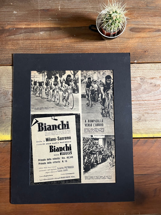 Milan San Remo Bianchi Magazine original artwork 1953 Fausto Coppi