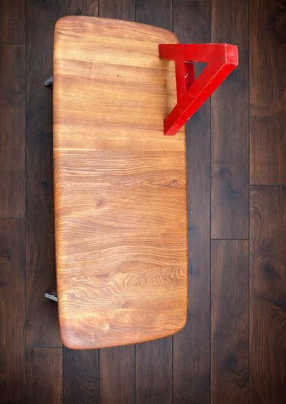 1950s James Leonard ESA side Table with reclaimed elm top