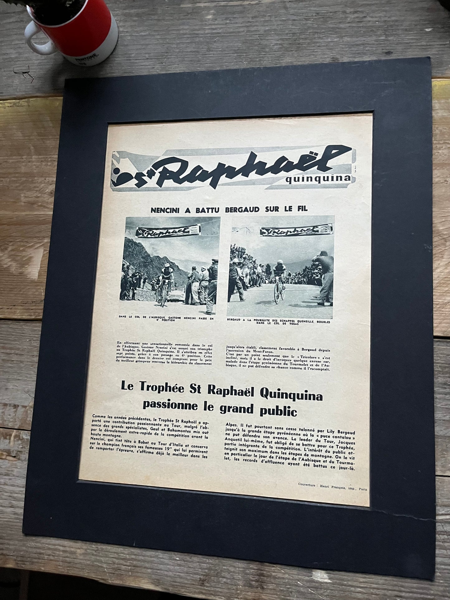 Vintage St Raphael Advertising Print -Cycling Trophy France, 1950'S