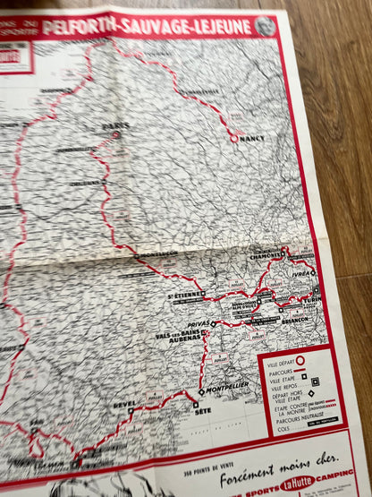 Vintage 1966 Cycling Print - Tour de France Route Map