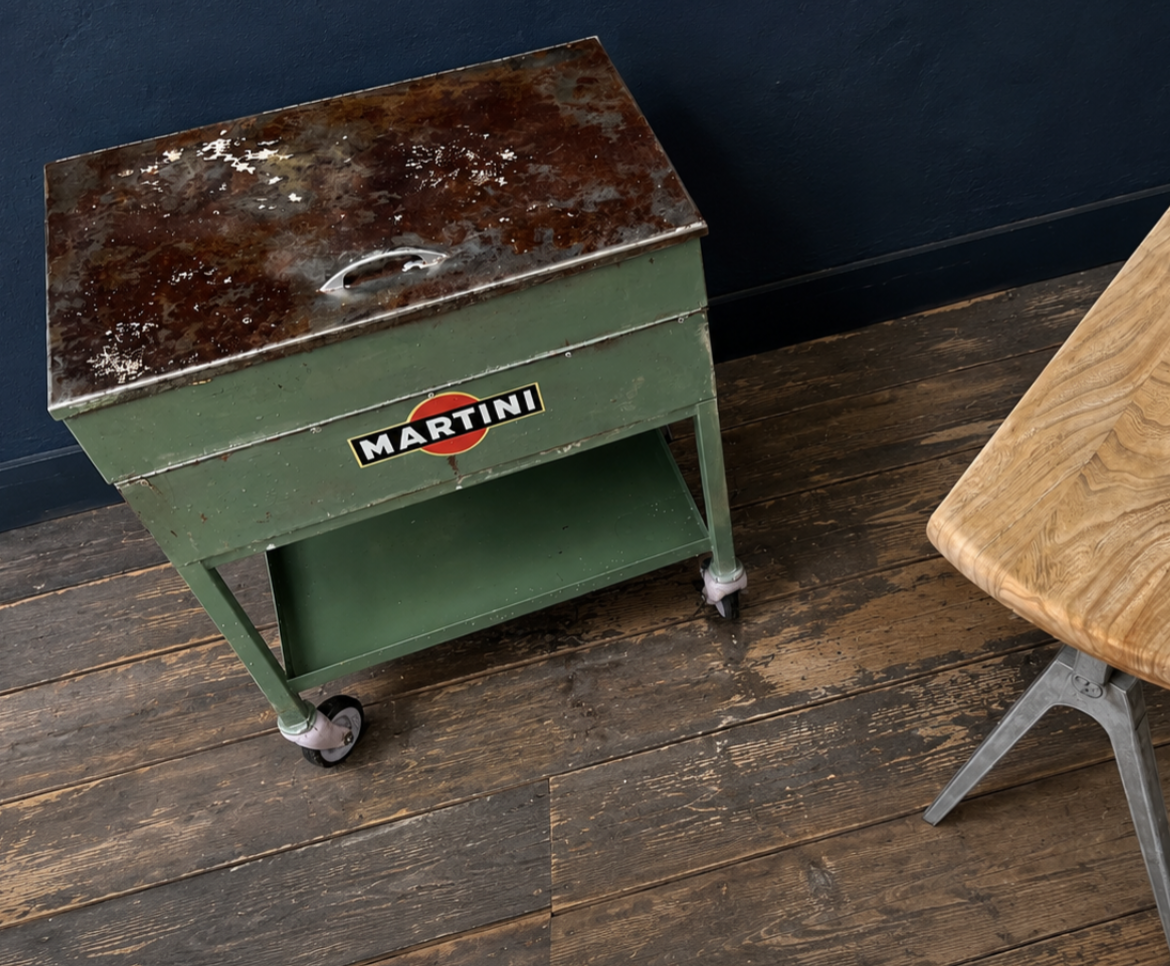 Vintage Martini logo drinks trolley army green