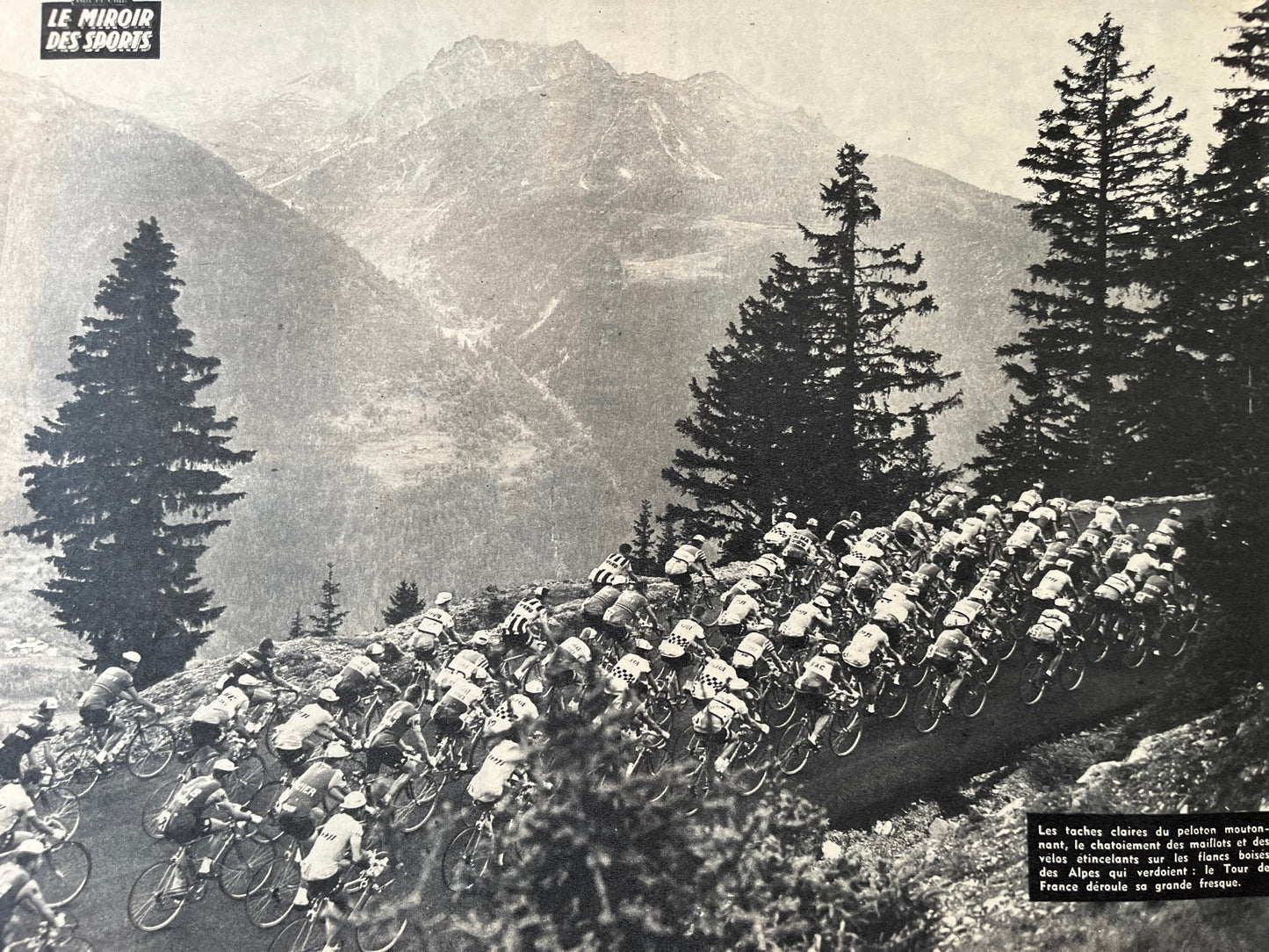 Tour de France Alps vintage cycling print c1965