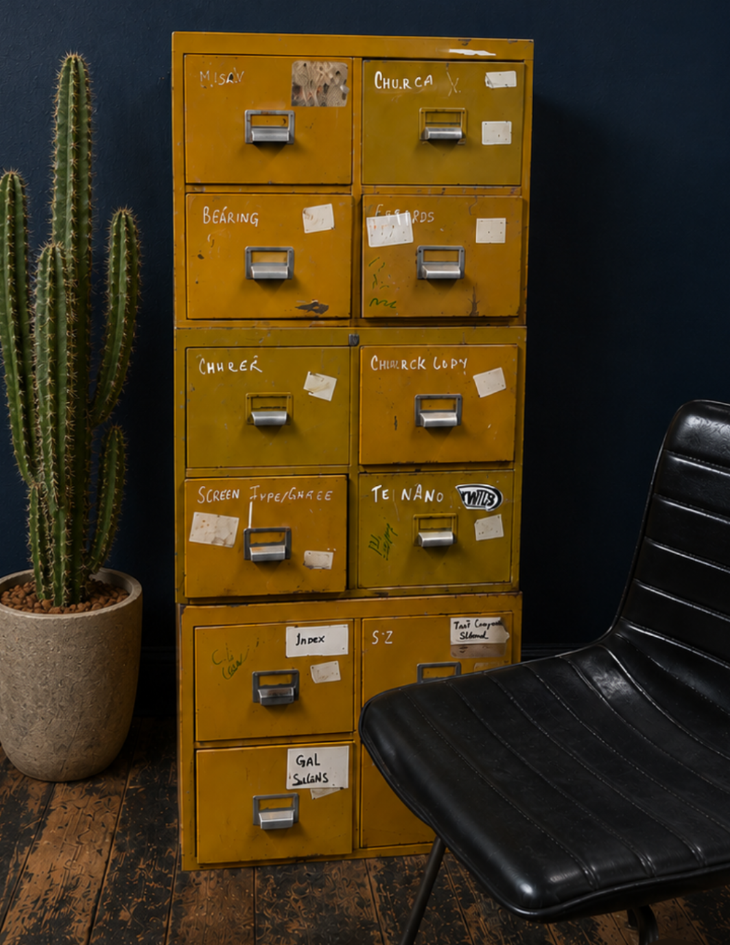 Vintage Yellow Metal filing cabinet 1970s