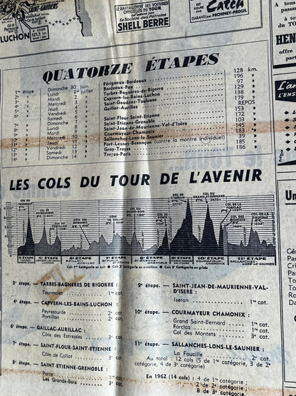 Tour de L’Avenir Perrier vintage route map 1963