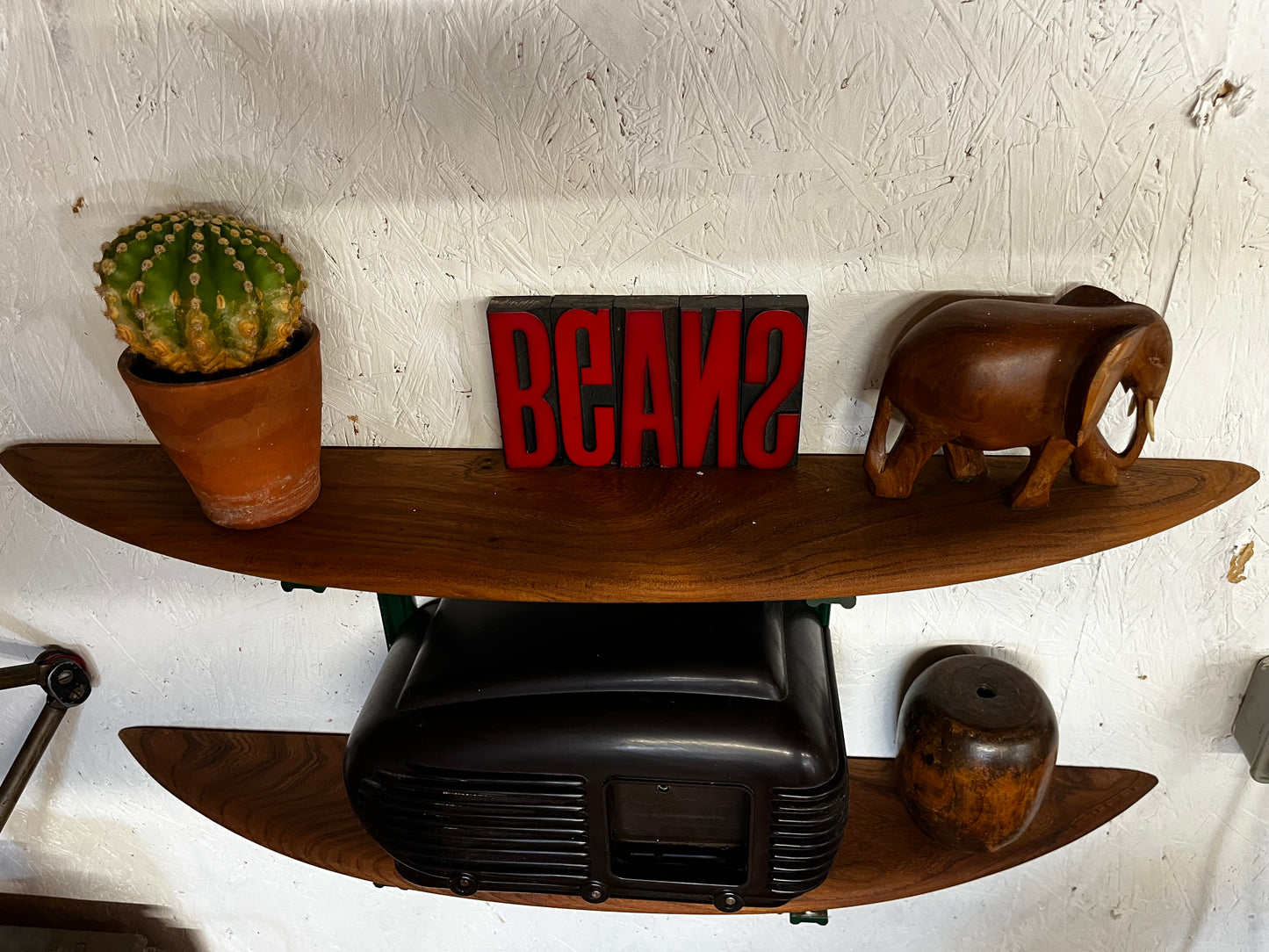 Custom made reclaimed elm shelving