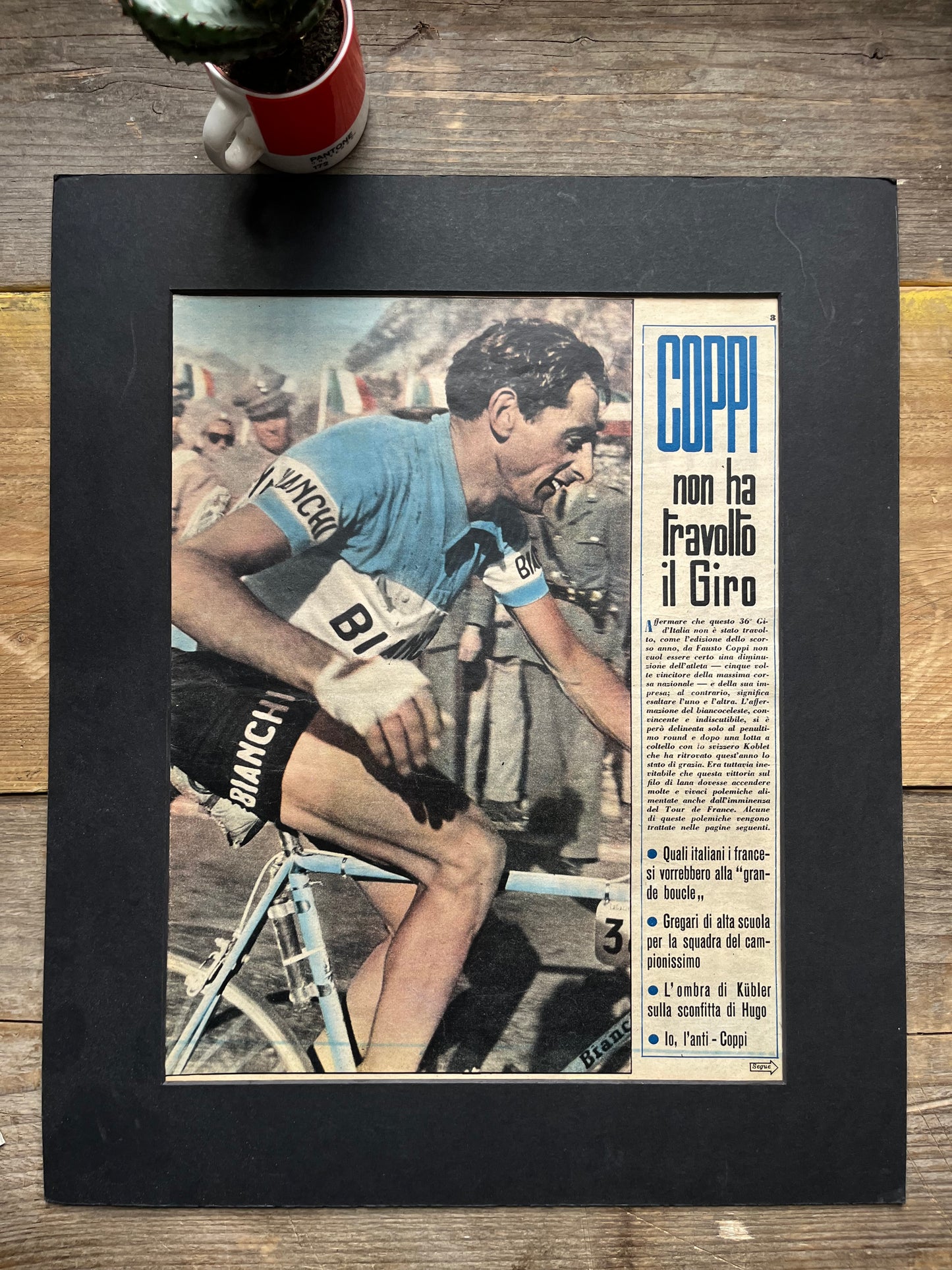 Fausto Coppi Bianchi 1950 original vintage cycling print