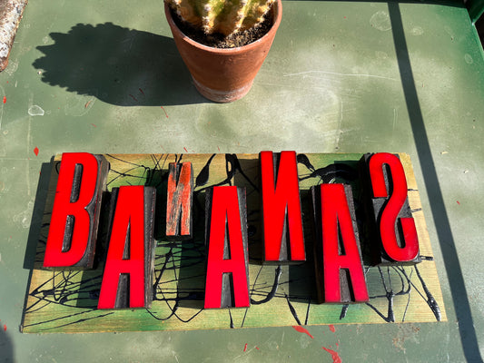 “Bananas” artwork from reclaimed Printing blocks