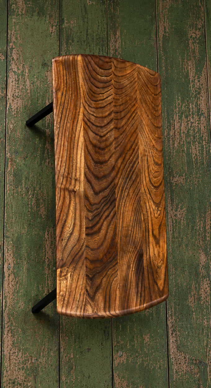 1950s James Leonard ESA side Table with reclaimed elm top