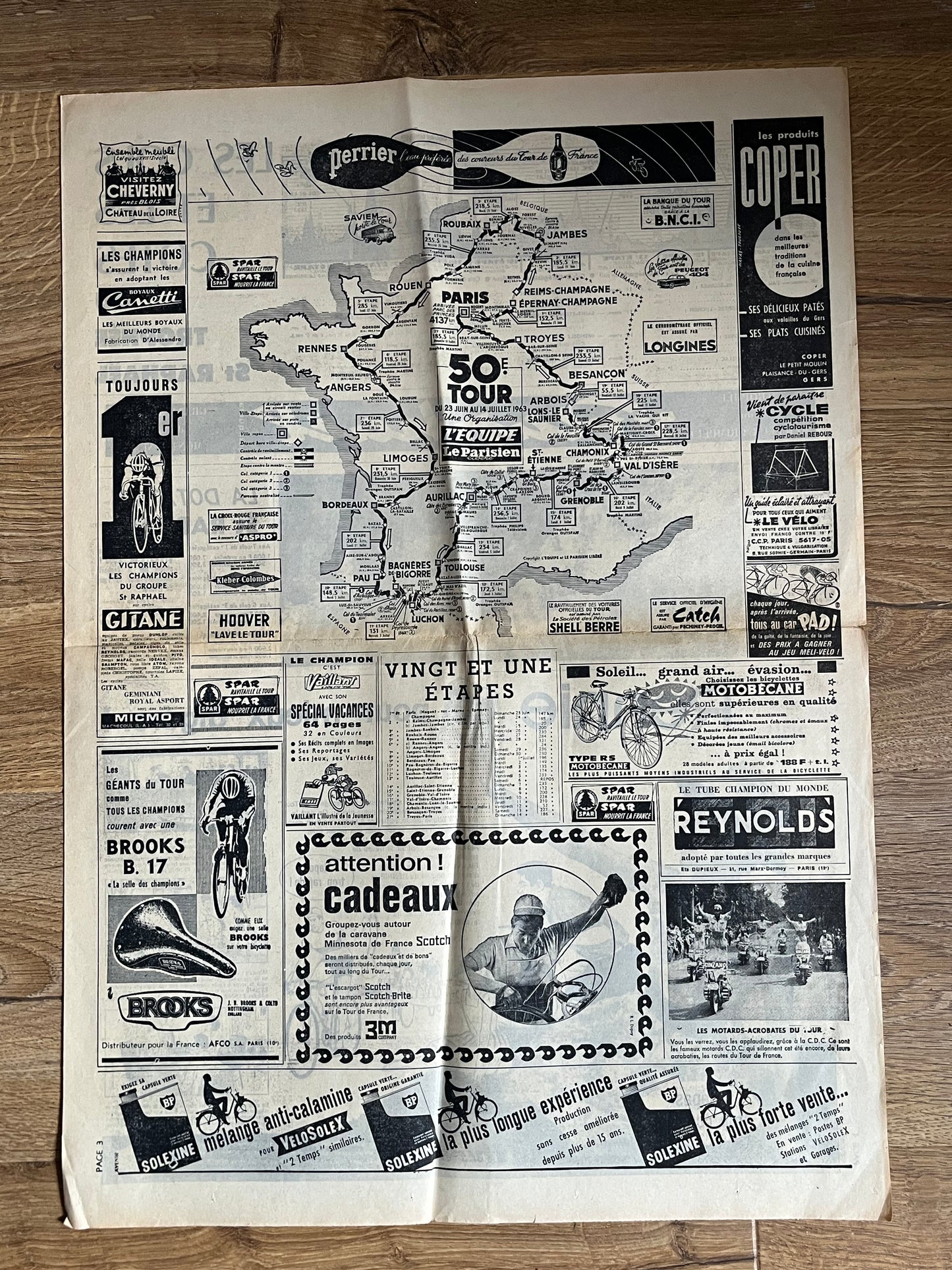 Tour de france / Perrier vintage route map 1963