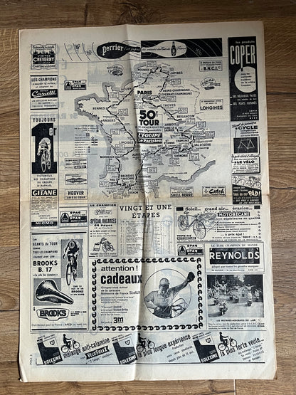 Tour de france / Perrier vintage route map 1963