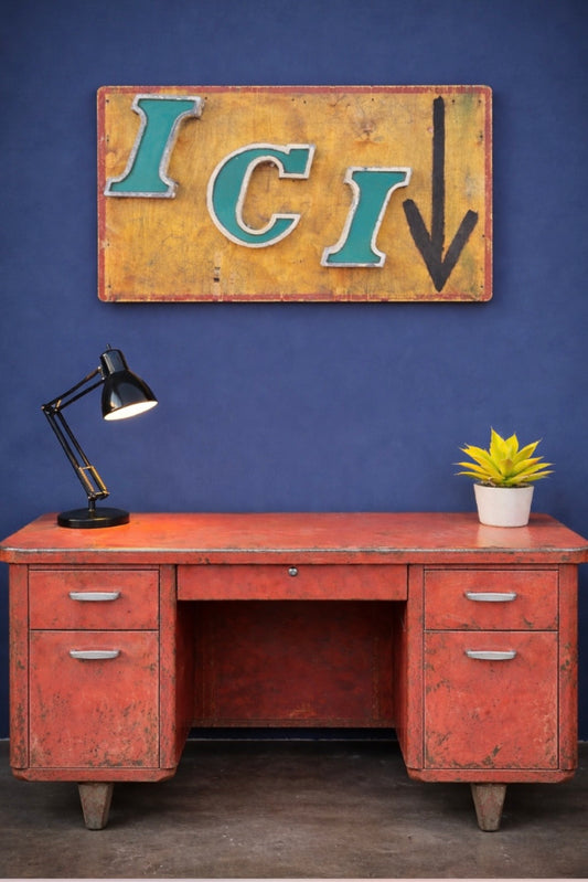 “Ici” reclaimed shop lettering custom sign