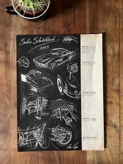Vintage 1955 Paris salon print. Citroen bmw Alfa Romeo
