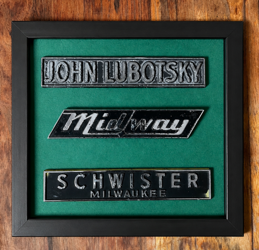 1960s US Car dealer badges framed- John Lubotsky