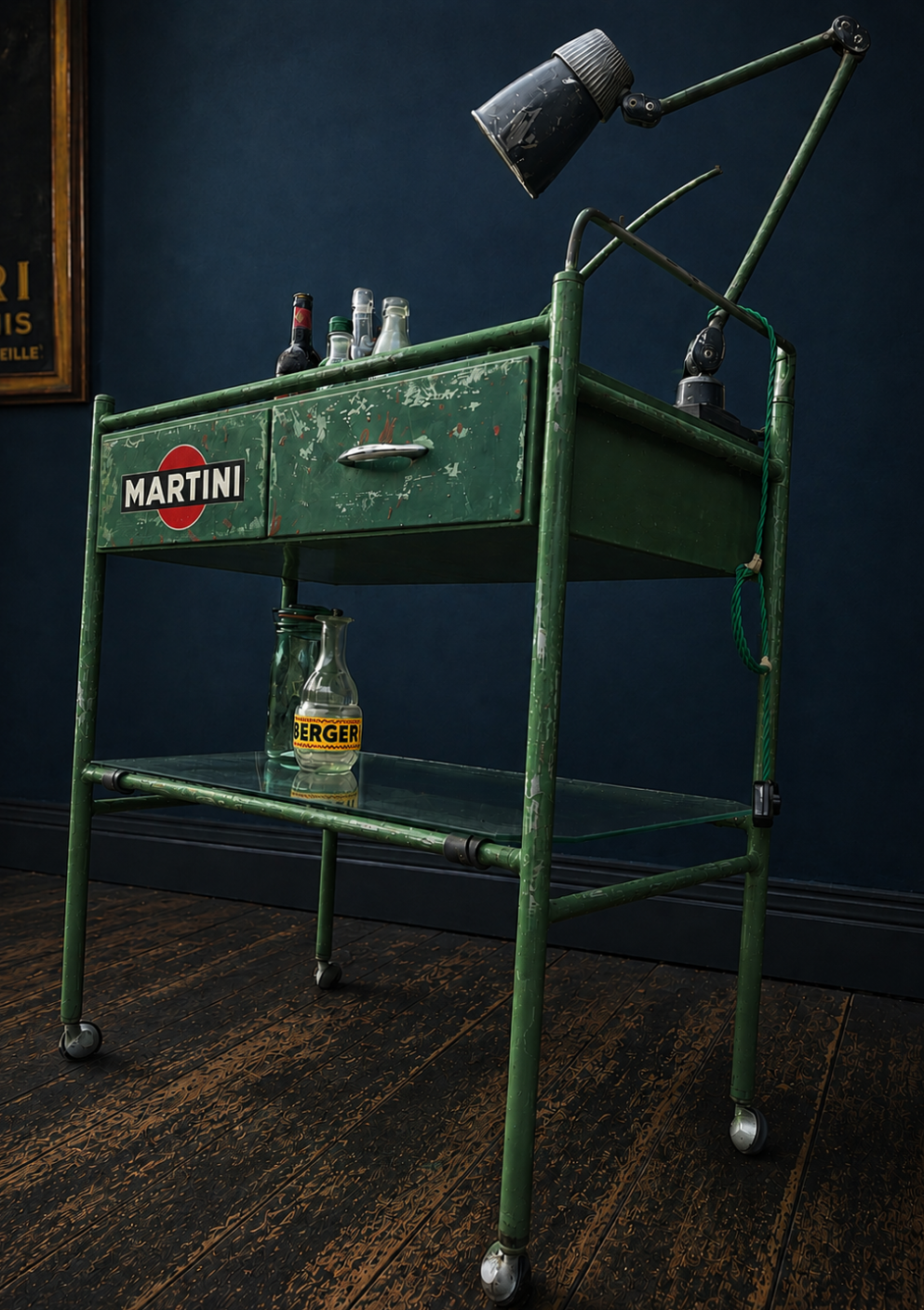 Vintage Martini logo drinks trolley ex medical