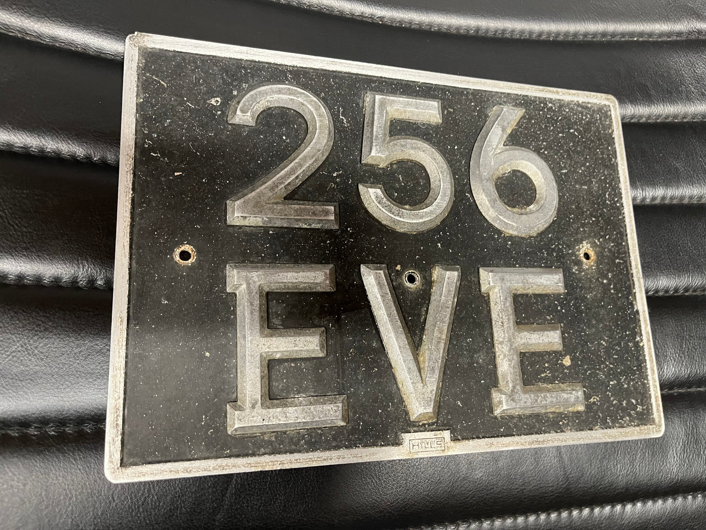 Vintage British car registration plate 256 EVE c1950s