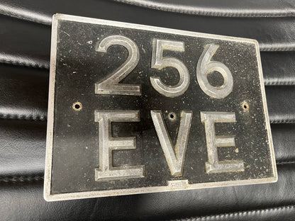 Vintage British car registration plate 256 EVE c1950s