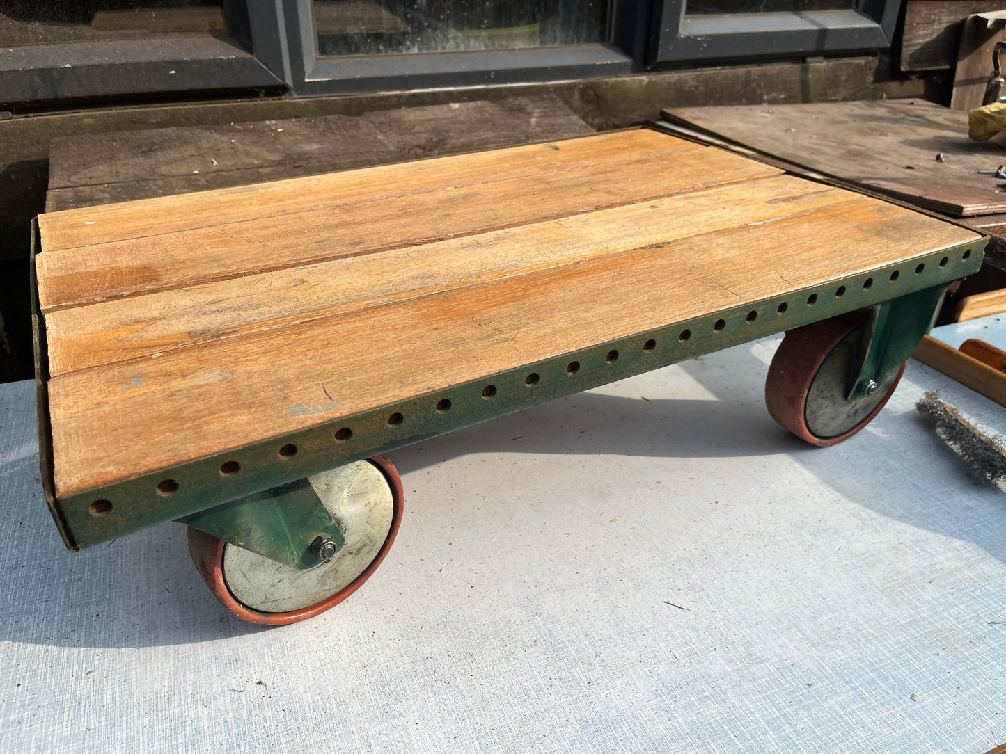 Vintage 1950s industrial trolley plant stand