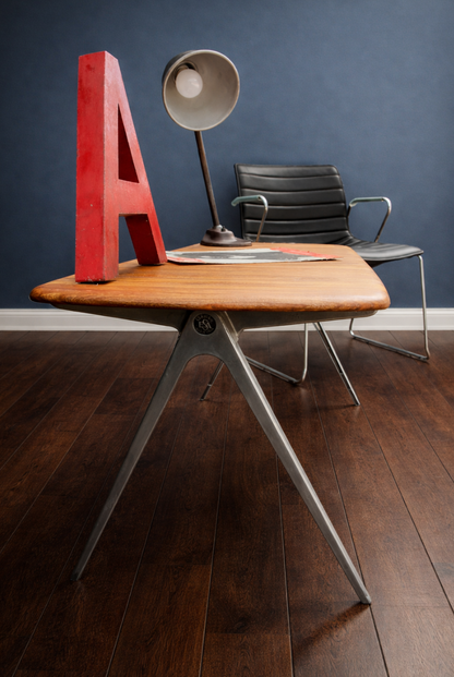 1950s James Leonard ESA side Table with reclaimed elm top