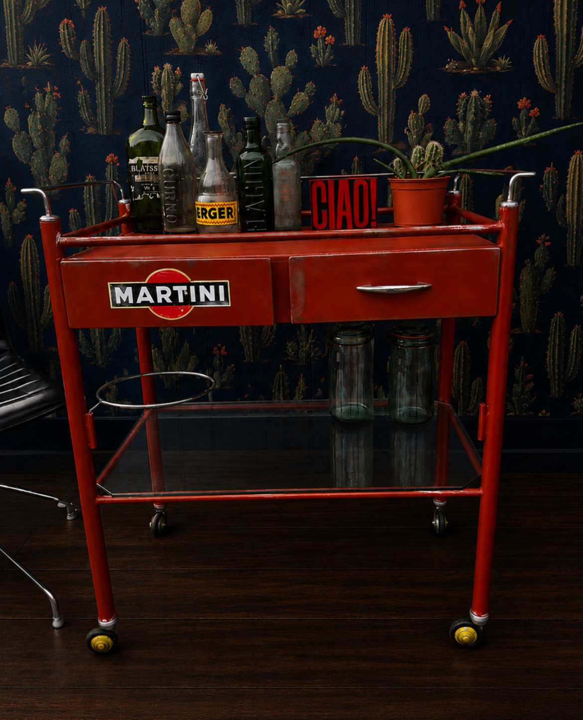 Vintage Martini logo drinks trolley ex medical