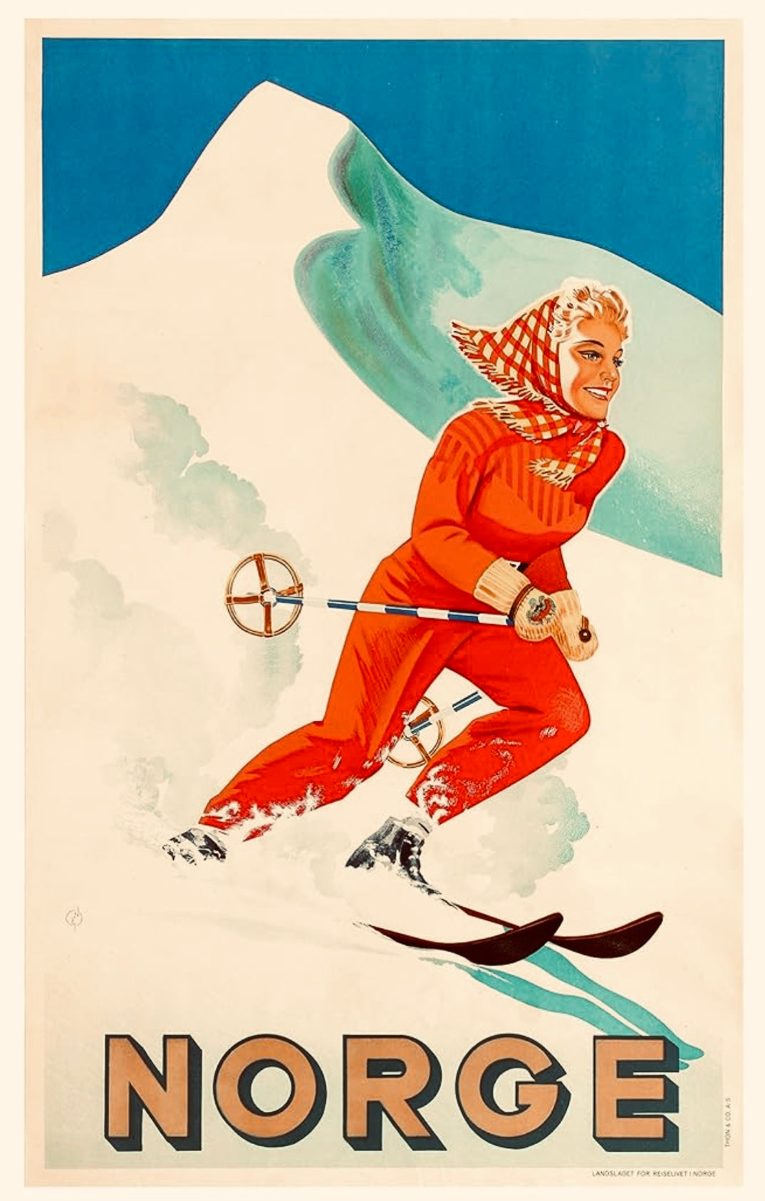 Vintage Norway Ski poster, 1950s