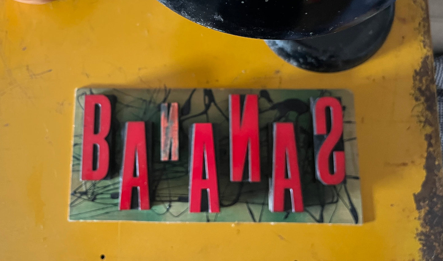 “Bananas” artwork from reclaimed Printing blocks