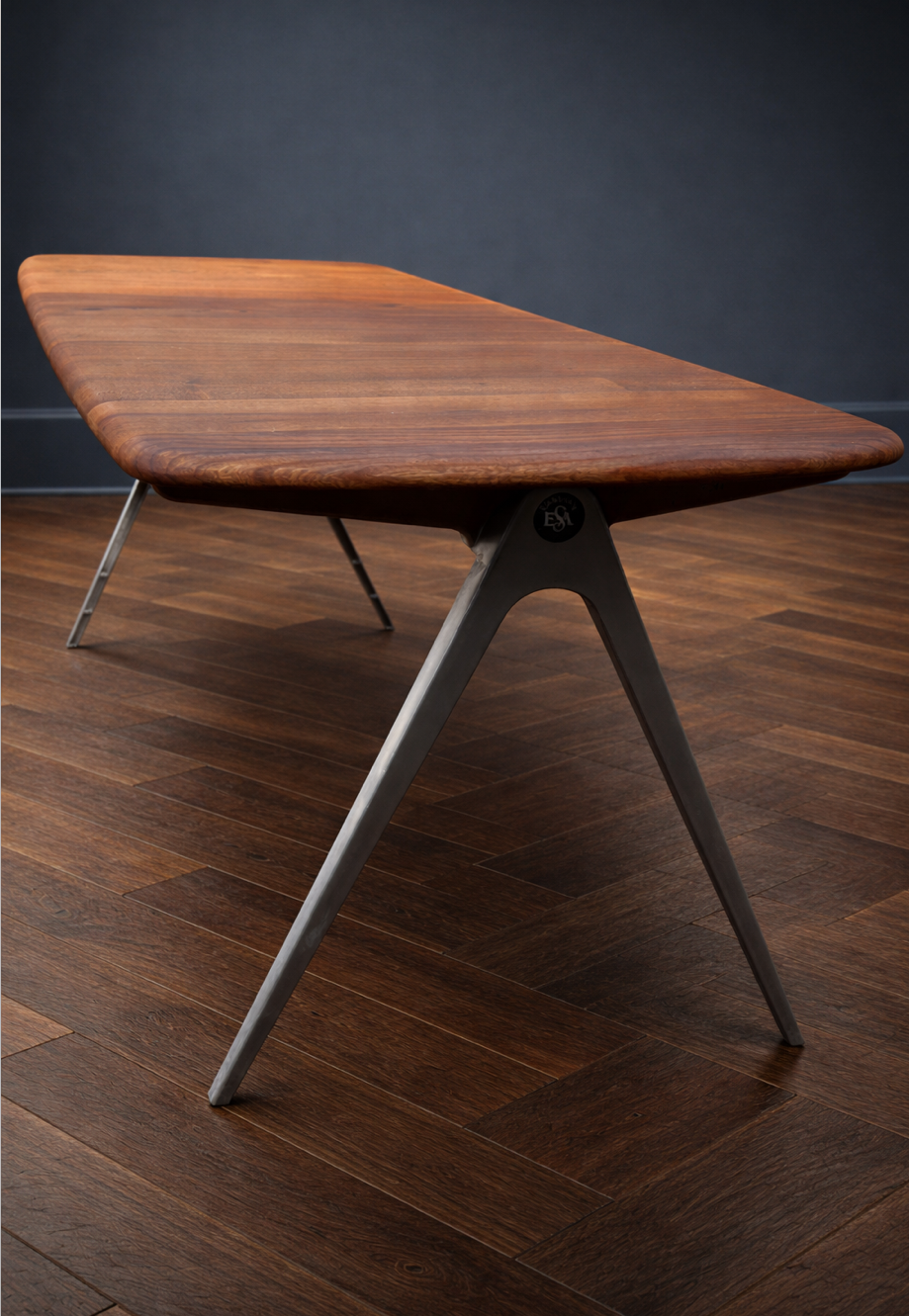 1950s James Leonard ESA side Table with reclaimed elm top