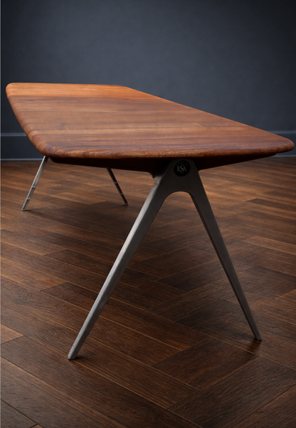 1950s James Leonard ESA side Table with reclaimed elm top