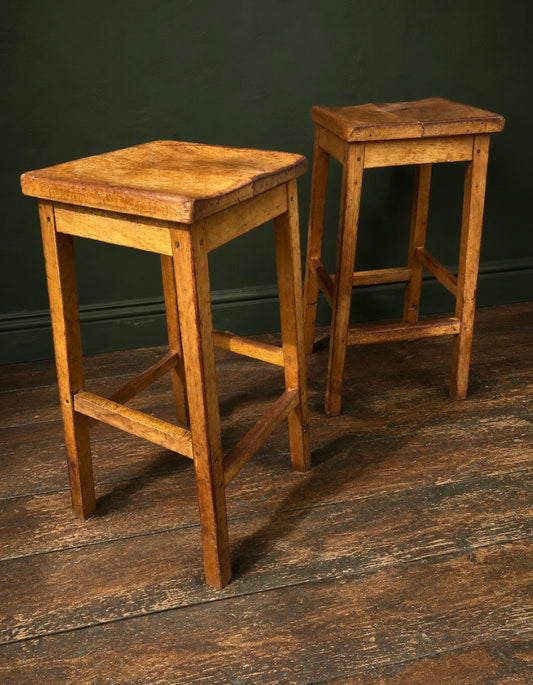 Vintage 1950s wooden School Lab Stool - pair