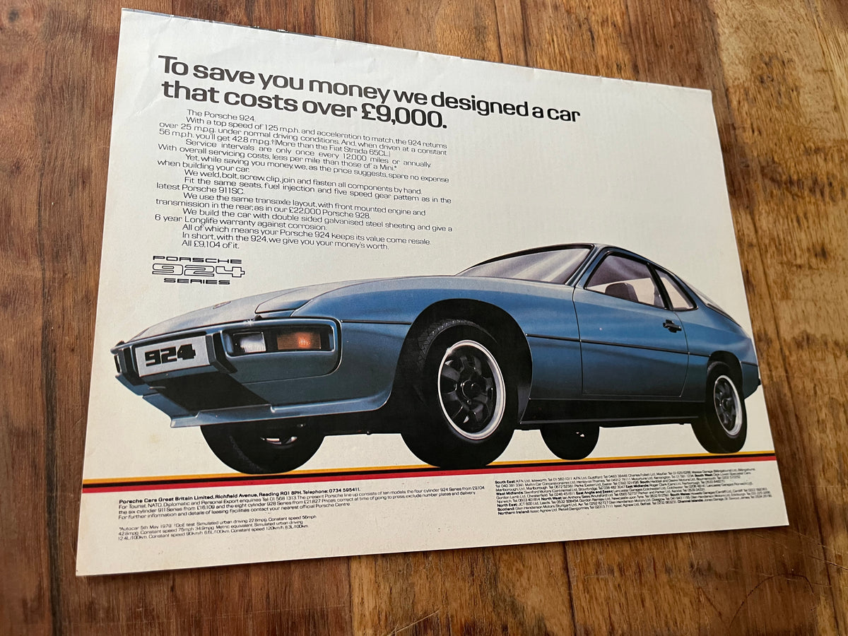 Vintage Porsche 924 advertising print 1978