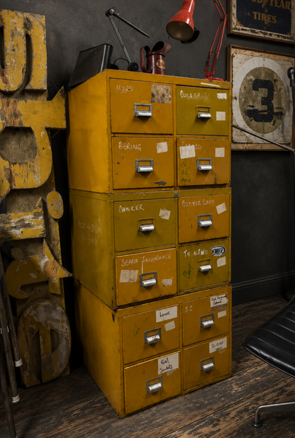 Vintage Yellow Metal filing cabinet 1970s