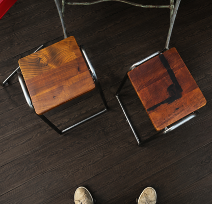 Pair of stripped steel Vintage School Lab Stools - Kitchen / cafe