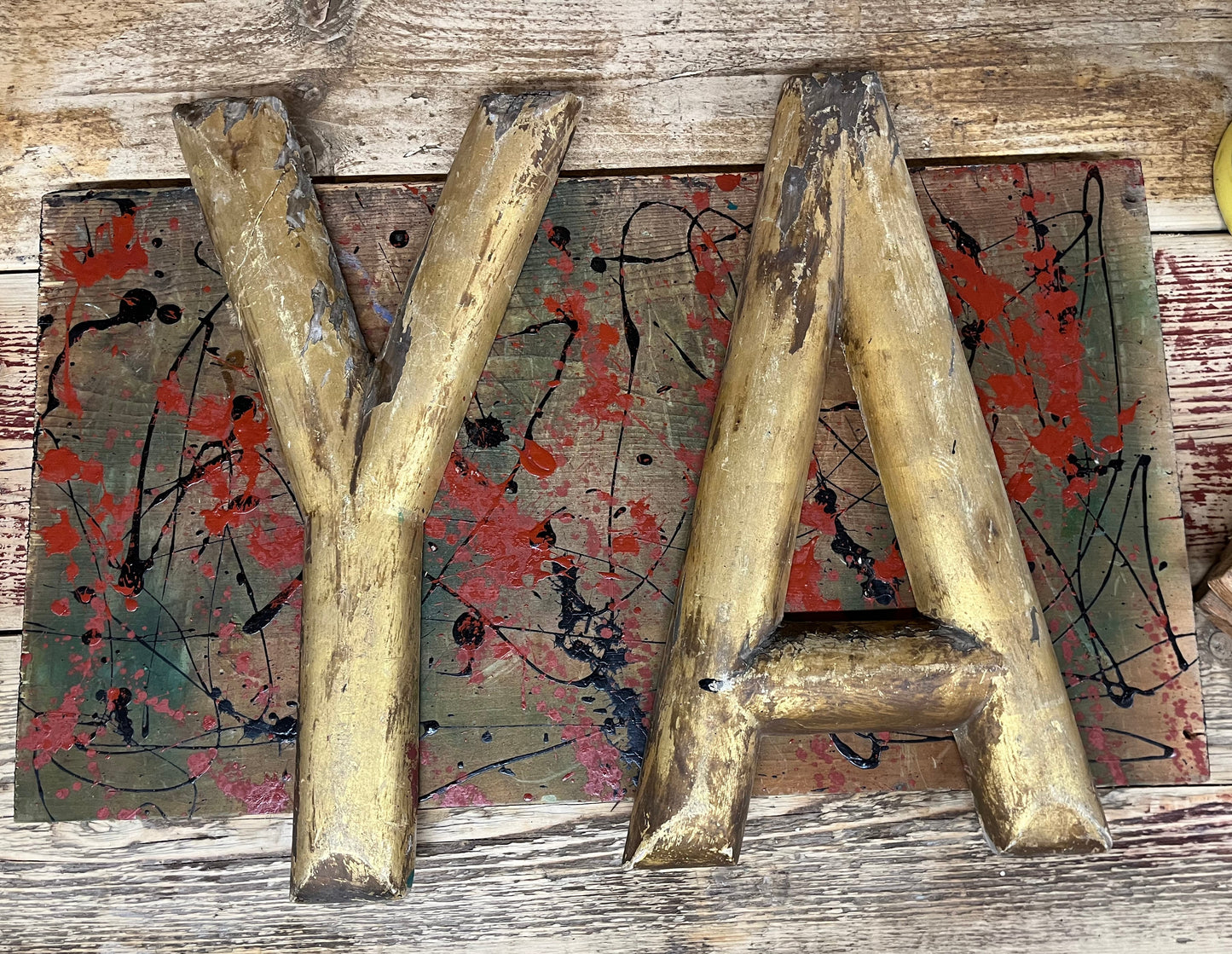 “YA” custom sign - antique shop lettering -Gold