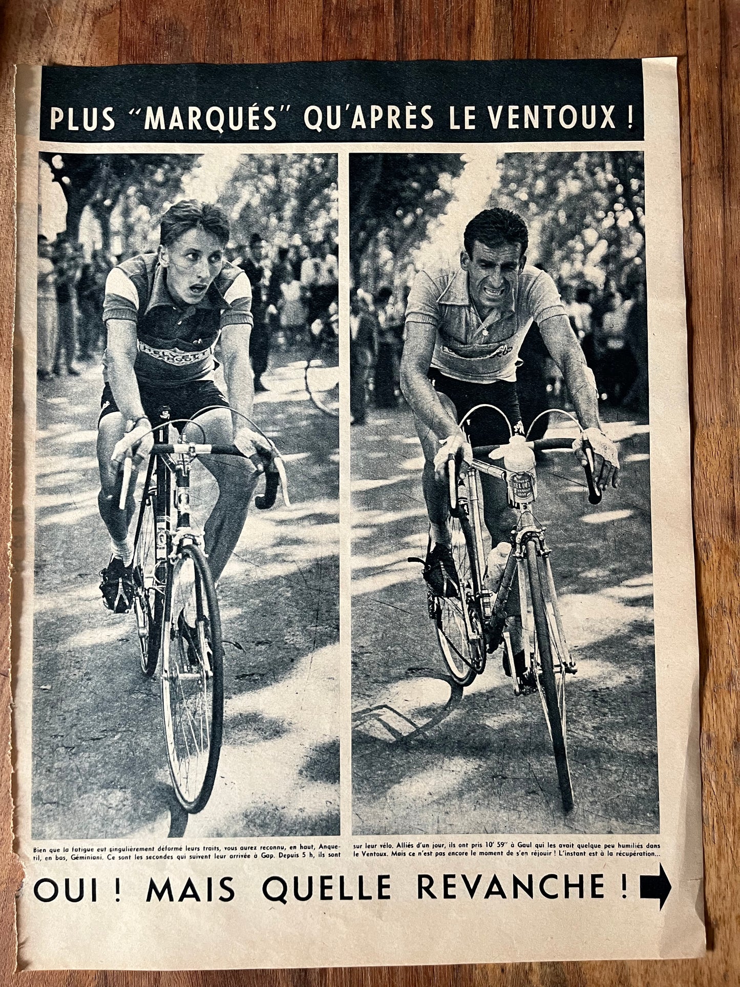 Vintage Tour de France cycling print c1958 Jacques Anquetil Raphael Geminiani