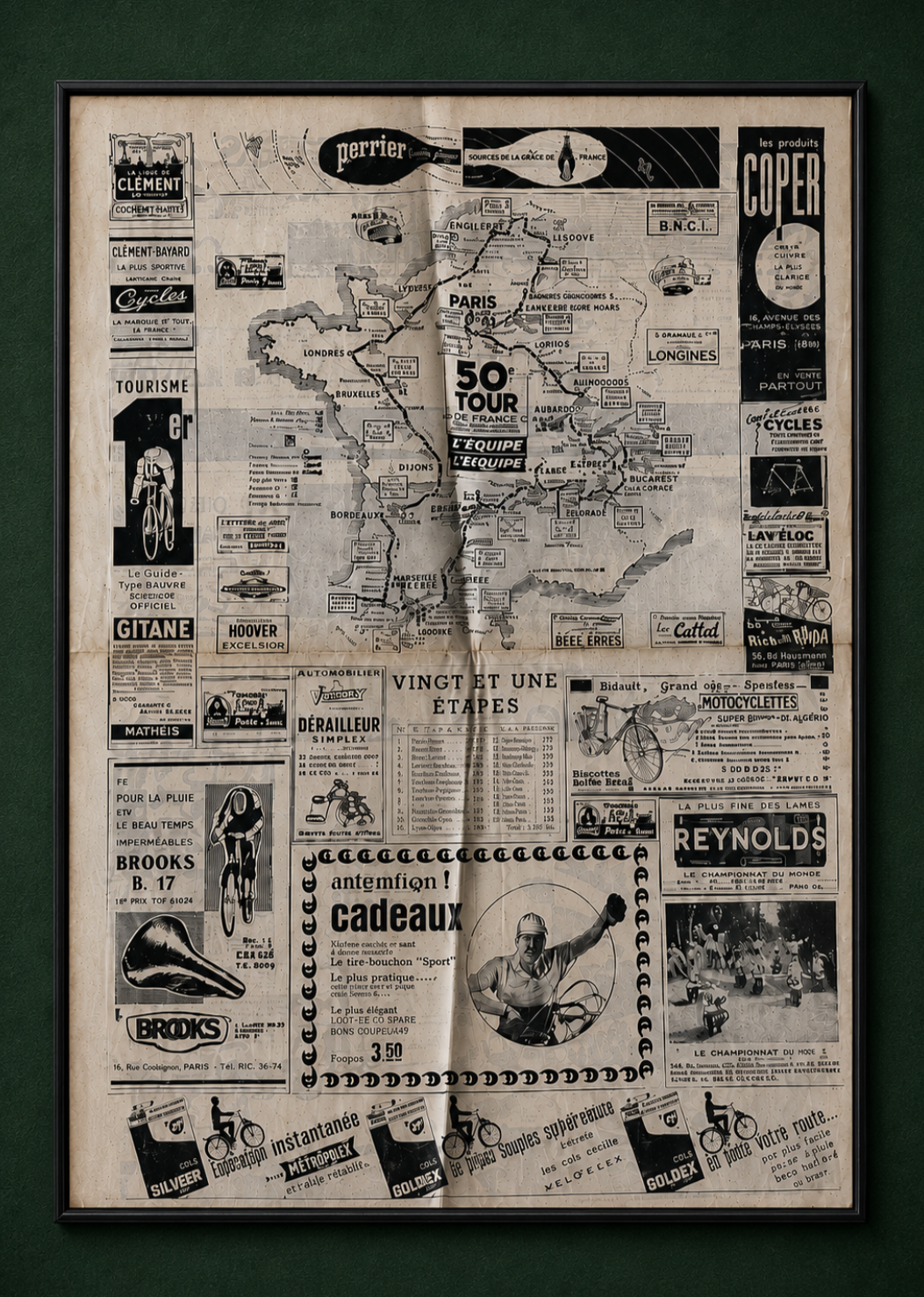 Tour de france / Perrier vintage route map 1963