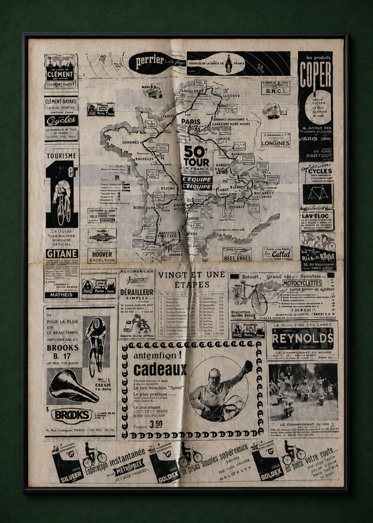 Tour de france / Perrier vintage route map 1963