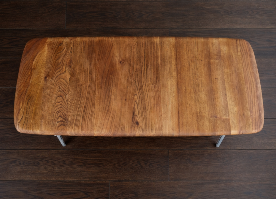 1950s James Leonard ESA side Table with reclaimed elm top