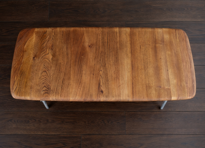 1950s James Leonard ESA side Table with reclaimed elm top