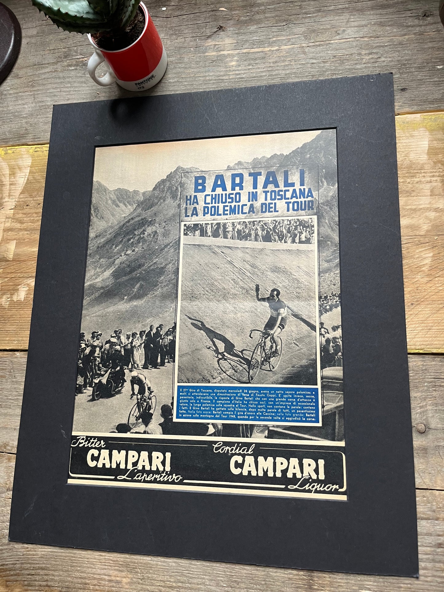 Gino Bartali 1952 Giro d'Italia / Campari vintage cycling print c1950