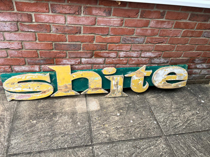 “Shite” reclaimed shop lettering custom signage