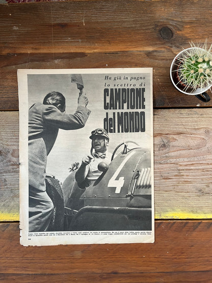 Vintage Italian racing car print Ferrari Juan Manuel Fangio 1955