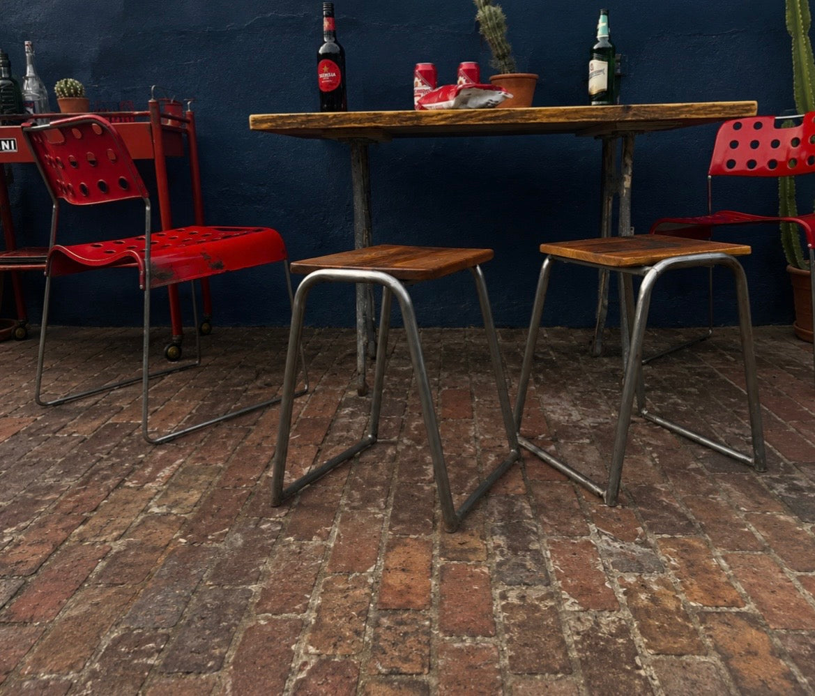 Pair of stripped steel Vintage School Lab Stools - Kitchen / cafe