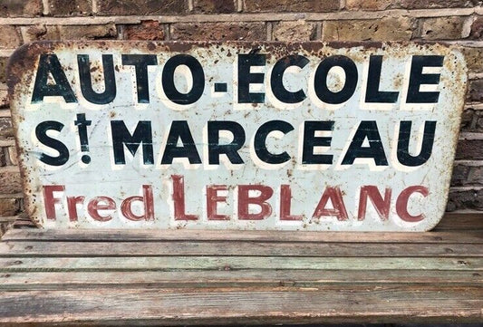 Vintage French Garage Sign Auto “Ecole Fred Le Blanc” Suit Bar Cafe restaurant
