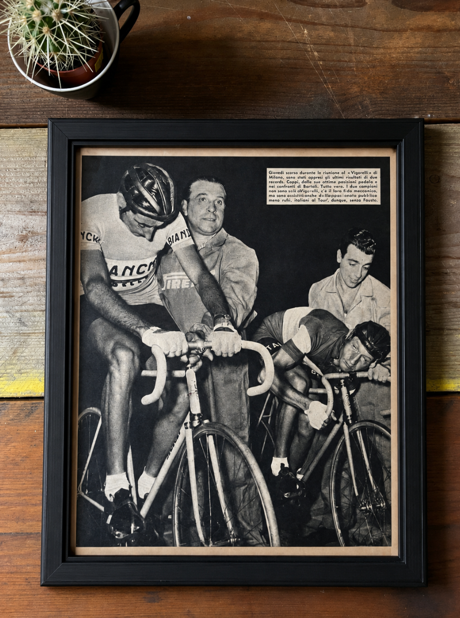 Vintage Cycling Print - Fausto Coppi Gino Bartali 1953 Pista