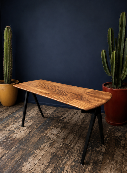 1950s James Leonard ESA side Table with reclaimed elm top