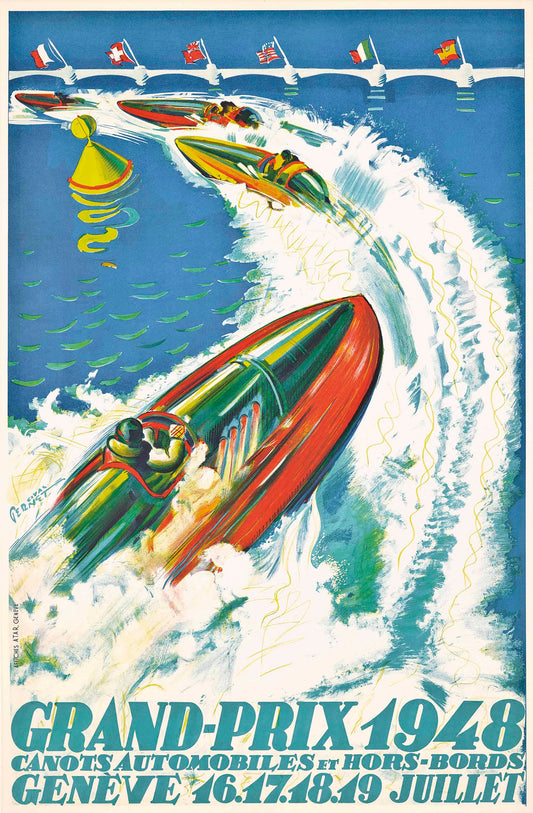 Grand Prix 1948 Geneve Speed boat racing poster