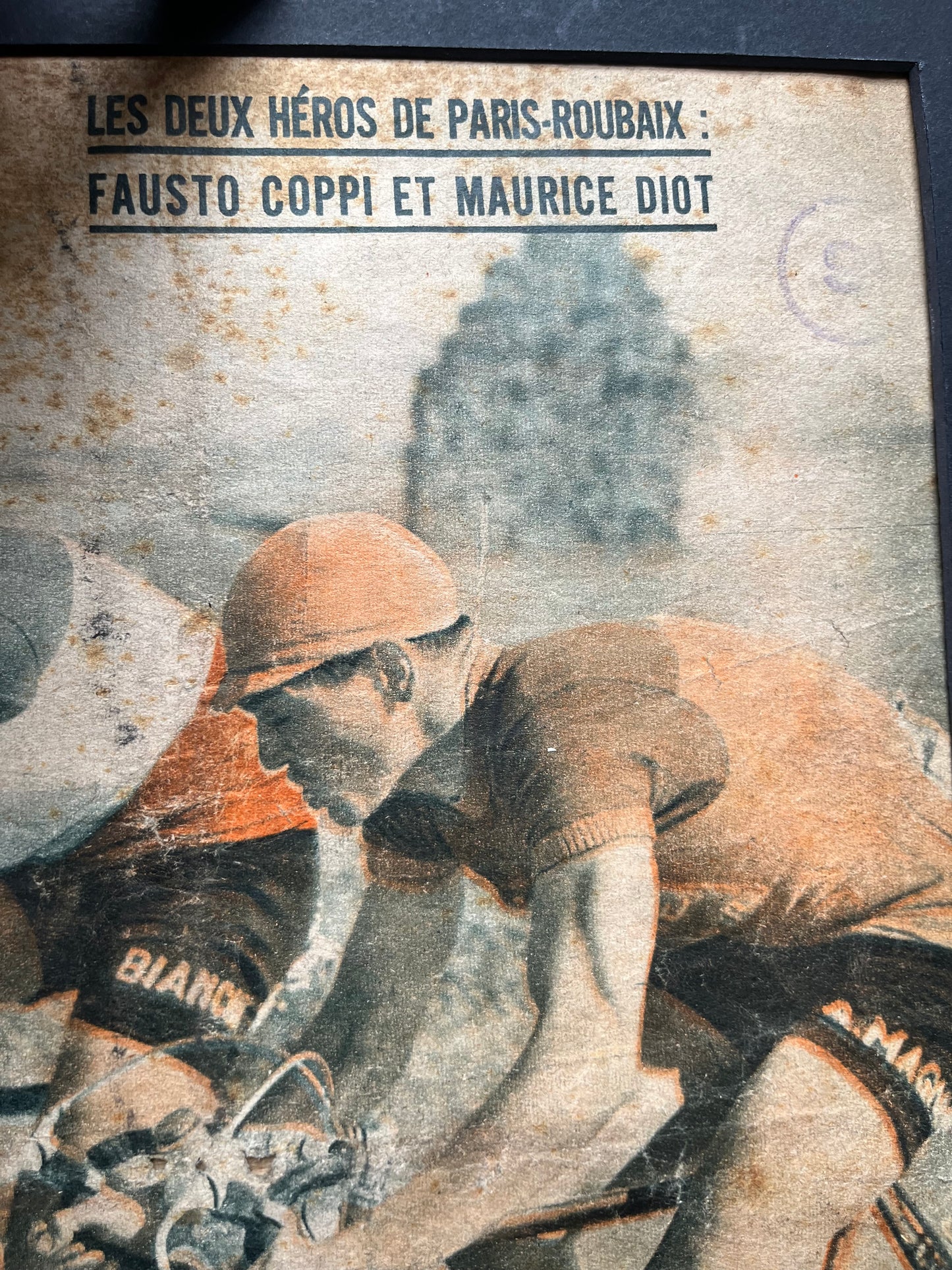 Fausto Coppi Marcel bidot Bianchi Paris Roubaix original vintage cycling print 1950