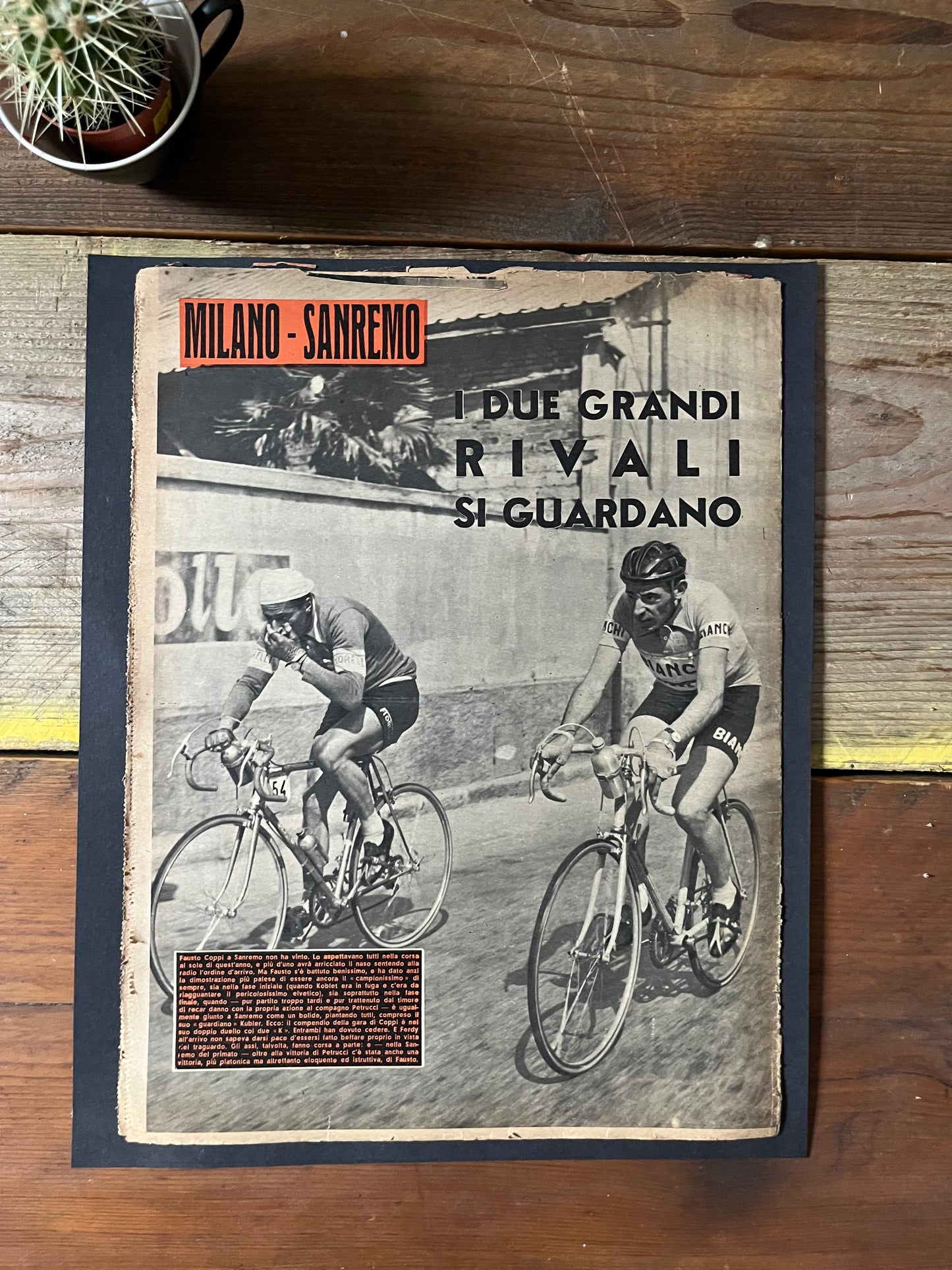 Vintage Cycling Print - Fausto Coppi 1953 Milan San Remo