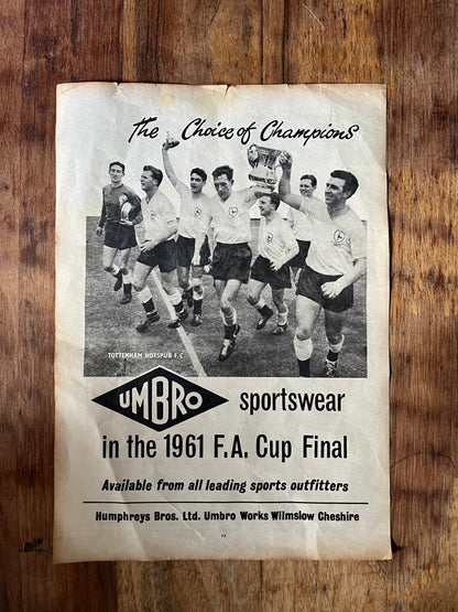 Vintage Umbro Football advertisement Tottenham Hotspur 1961