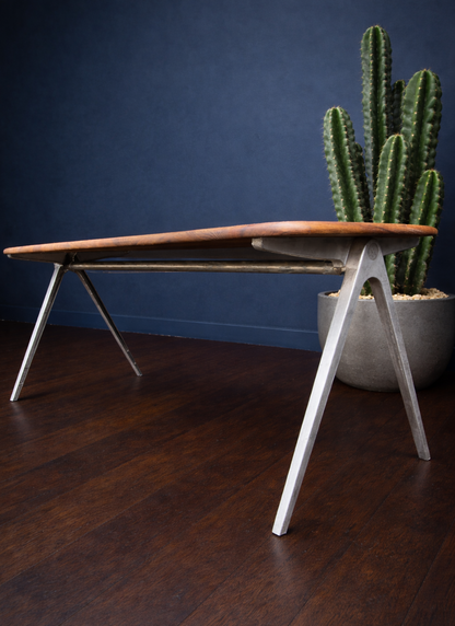 1950s James Leonard ESA side Table with reclaimed elm top